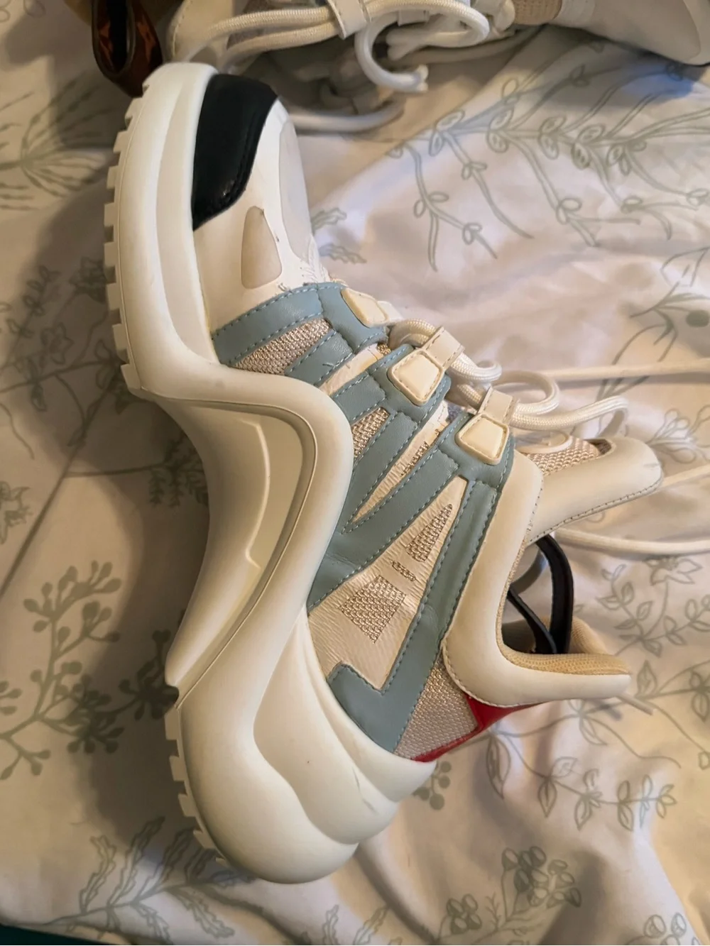 Louis Vuitton White, Light Blue and Red Women's Chunky Sneakers